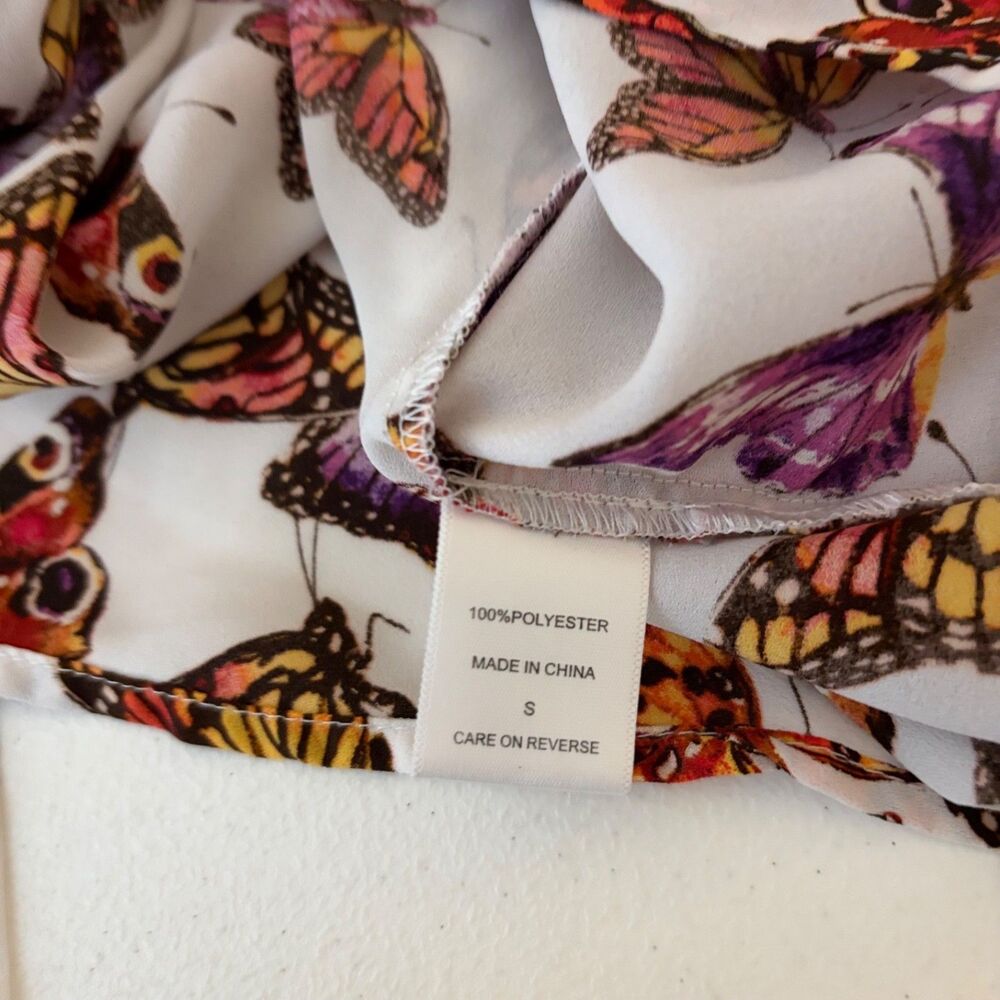 New York & Company Shirt Women's Small Sheer Button Up Butterfly Long Sleeve - Picture 7 of 8